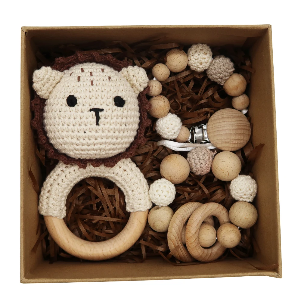 New Custom Beech Wood Handmade Rattle Teether Baby Crochet Toys