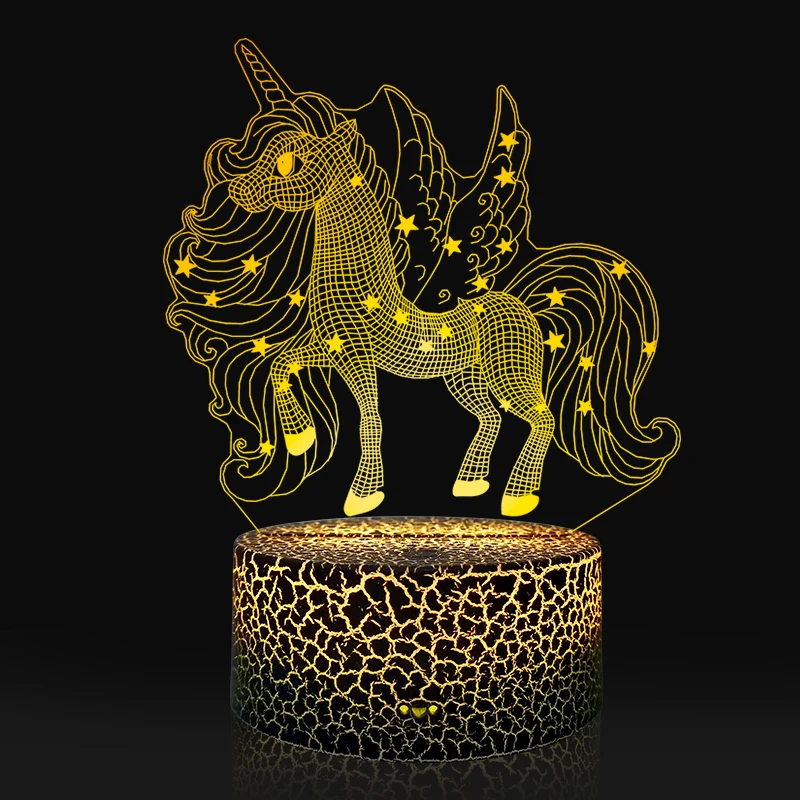 RGB LED Lamp ABS Acrylic Black 3D lamp cracked base Touch Base with USB Cable and Remote Control