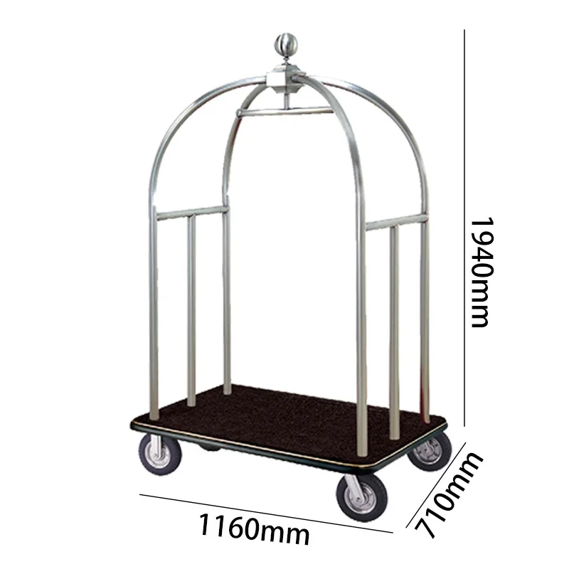 Small Golden Anti-Fingerprint Steel Hotel Lobby Luggage Cart Modern Design Top Baggage Trolley