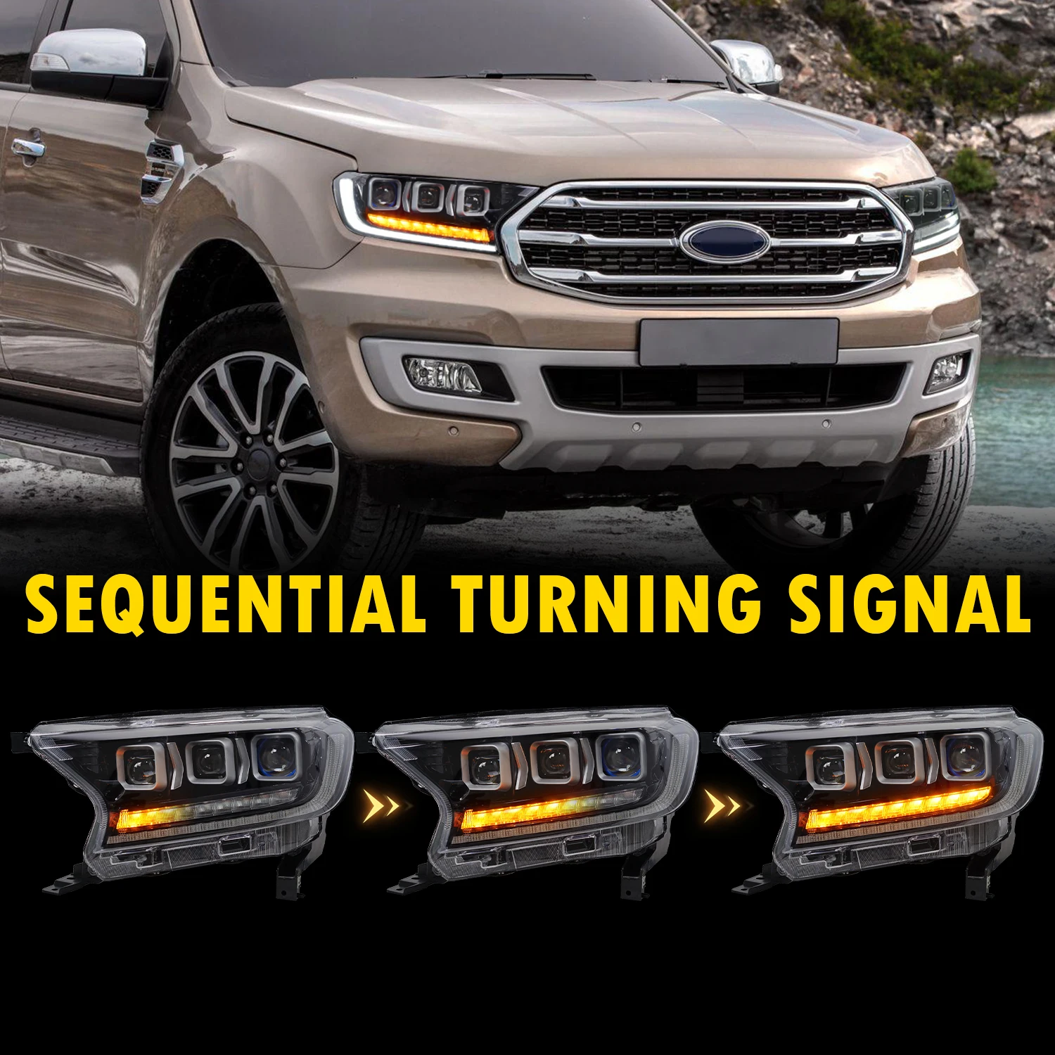 Заводские фары для Ford Everest 2015-2020 с тремя проекторами светодиодная передняя фара ford