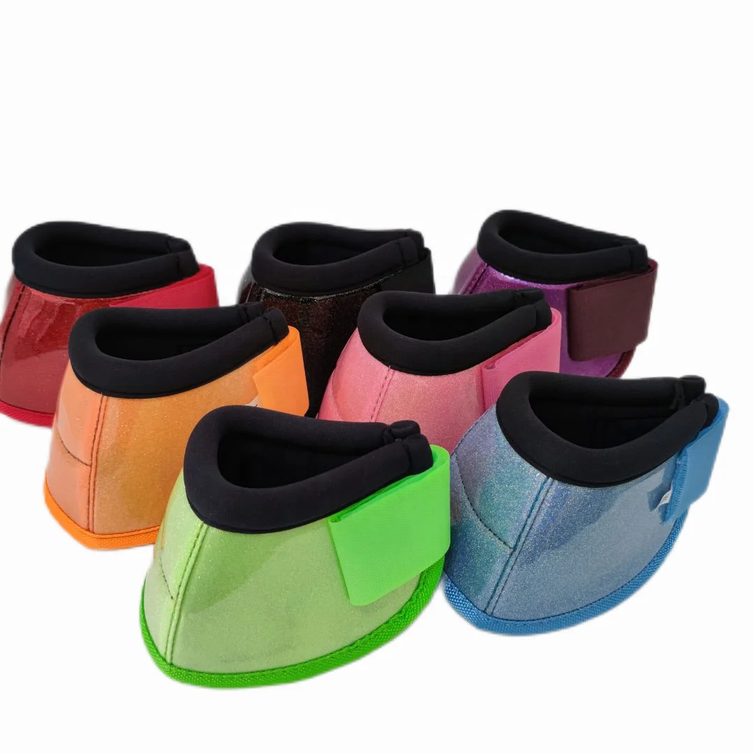 UOO OEM Custom High Quality Equestrian Equipment Shiny Leather Neoprene Horse Bell Boots