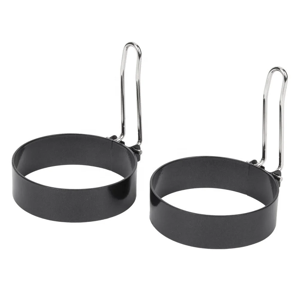 Hot Selling Iron Metal Fried Egg tools Egg Ring with Wire Handle non-stick coating