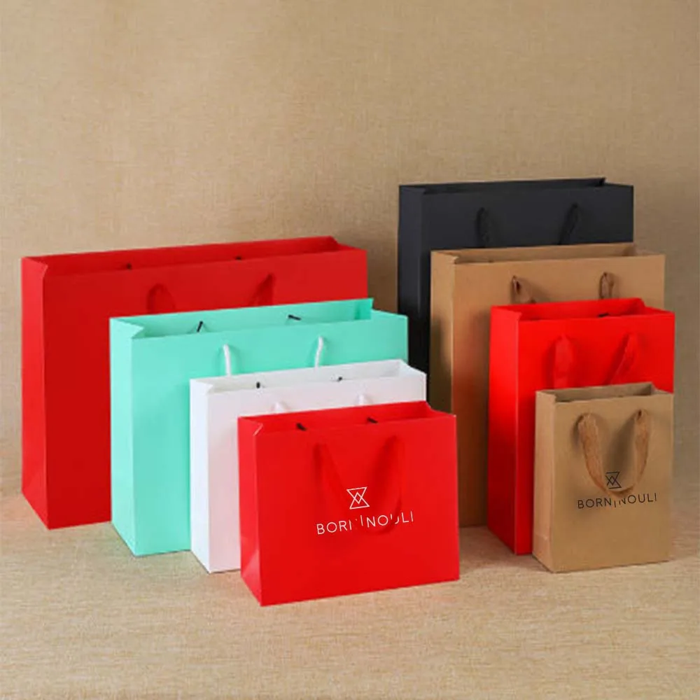 Custom Printed Personalized Color Gift Shopping Craft Packaging Paper Bags with Logos