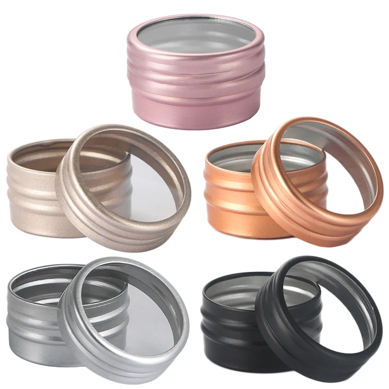 10ml Round Aluminum Tin Jars With Window Nail Box Tea Candle 10g Mini Sample Jar Lip Balm Tin Cosmetic Container Jewelry Storage