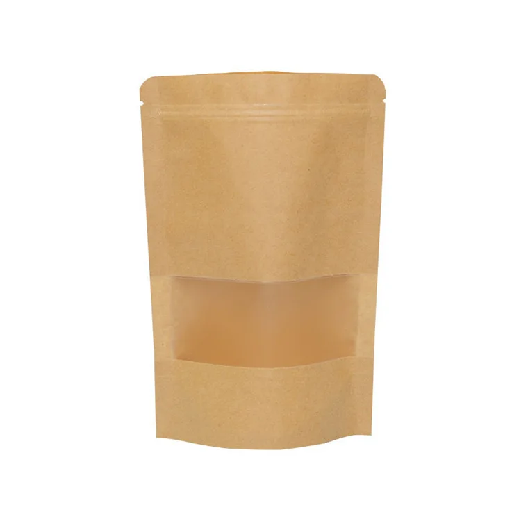 Custom Printed Ziplock Kraft Paper Food Packaging Bag Stand Up Pouch With Zipper And Window