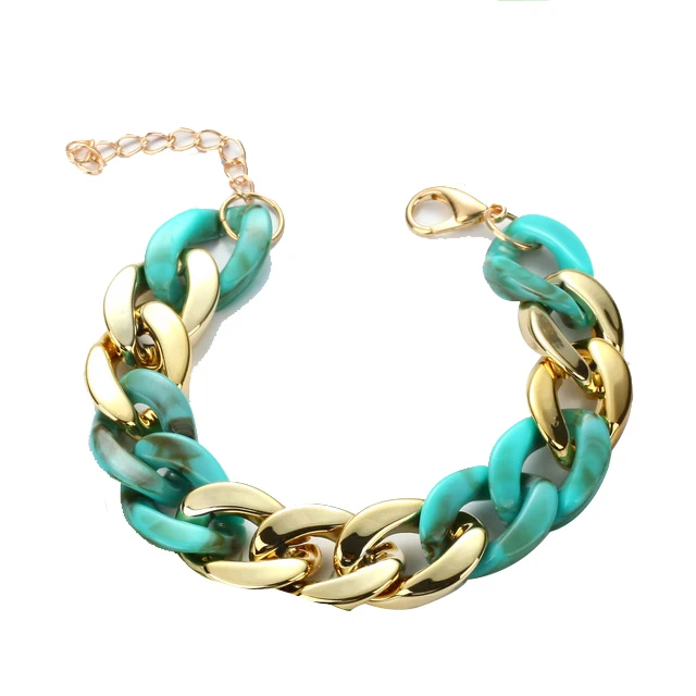 Mosaic multicolor acrylic chain bracelet gold plastic bracelet beautiful hand decoration