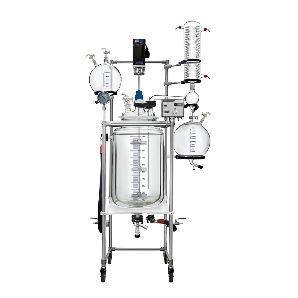 WT-R 20L 50L 100L Single Jacketed with PTFE Coated Paddle Stirrer Double Layer Glass Reactor