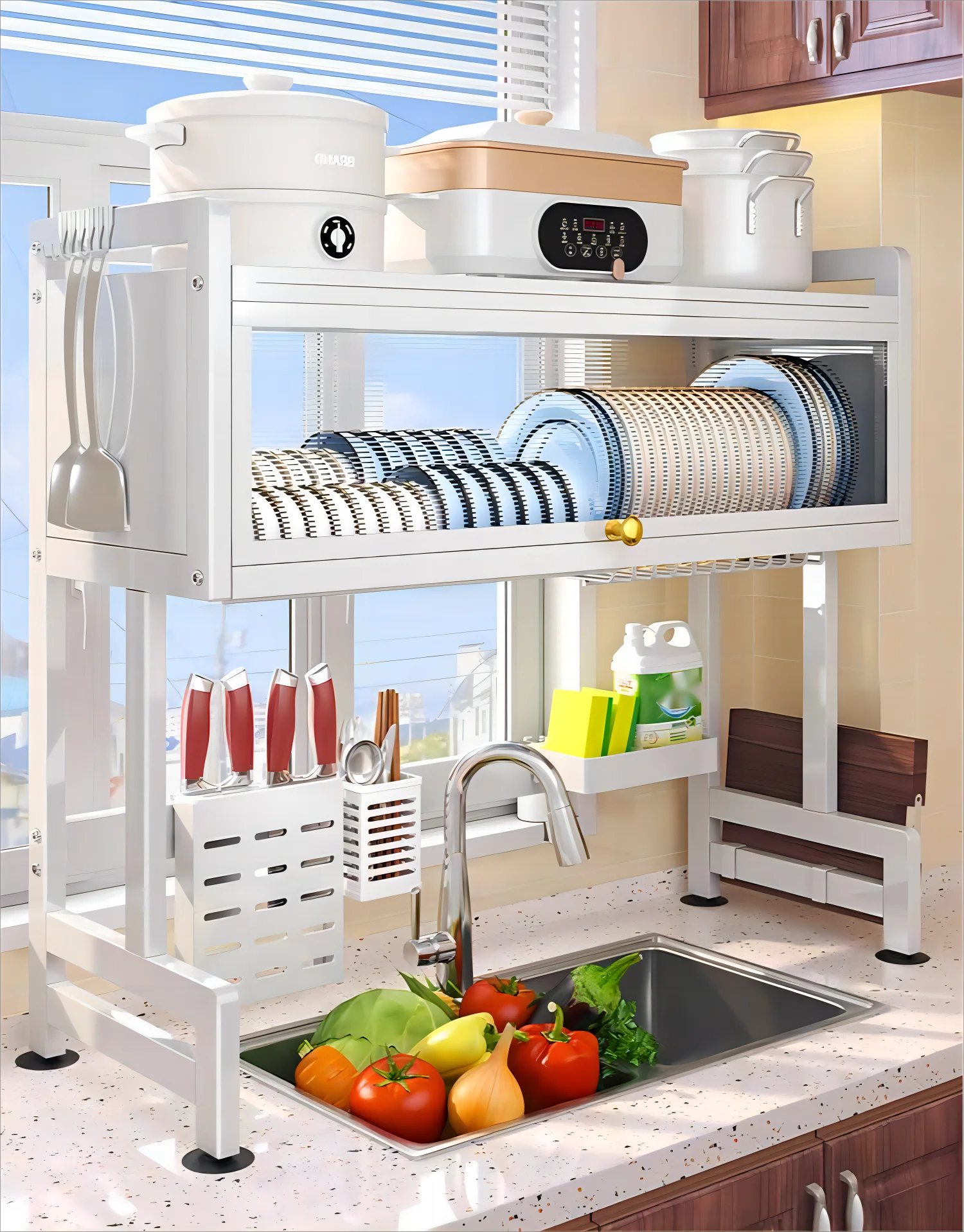 Expandable stackable kitchen cabinet shelf organizer counter spice racks multifunctional storage shelf for kitchen bathroom