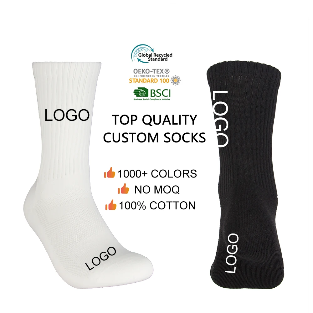 High quality cycling soccer non slip crew brand cotton grip men custom socks logo sports