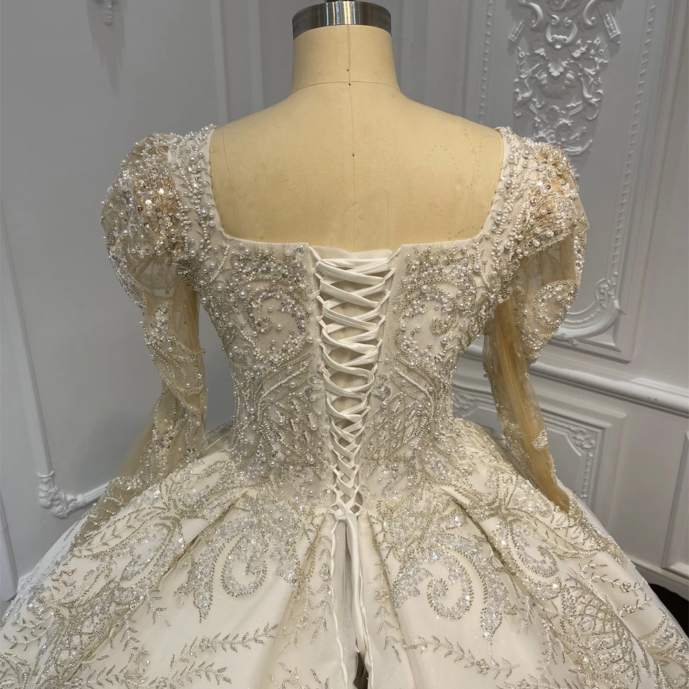 Princess Long Sleeves Wedding Dresses Ruched Sweetheart Ball Gown Glitter Tulle Bridal Gowns Lscj18