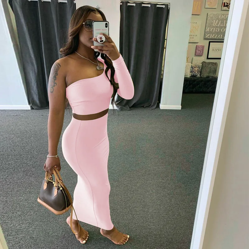 Женский комплект из топа и юбки, комплект из двух предметов с облегающим топом и юбкой с одним рукавом, 2022