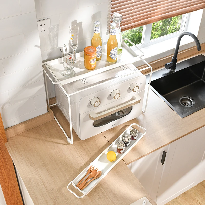 Hot Sale 2 Layer Toaster Oven Shelf Heavy Duty Free-Standing Microwave Stand with Storage