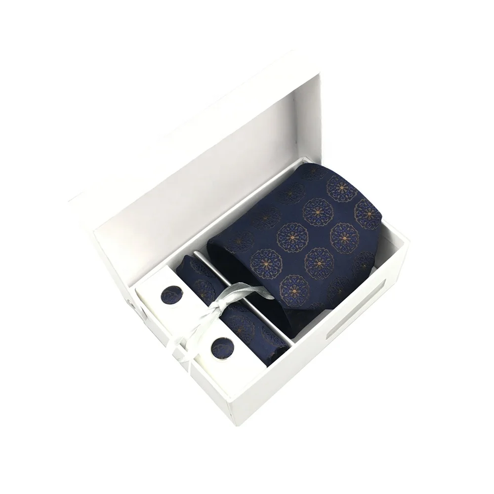 Men Male China Necktie Gift Set Bar Assorted France Style Geometric Handmade 100% Silk Woven Mens Tie Handkerchief And Cufflinks