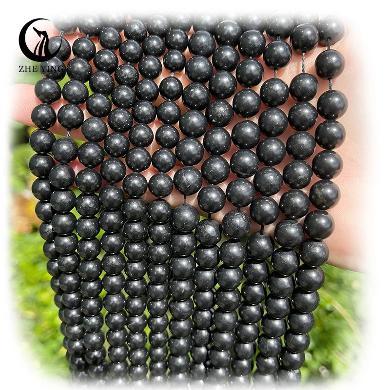 Zhe Ying оптовая продажа бусины Shungite 6/8/10 мм из натурального камня Круглые shungite браслет камень свободный драгоценный