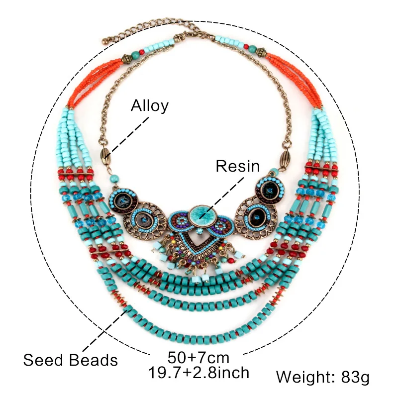 Fashion Custom Handmade Bohemian Seed Beads Necklace Jewelry Set