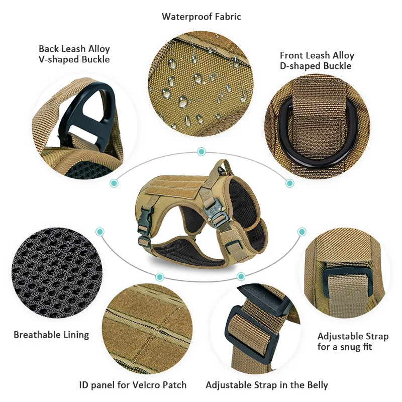 High Quality Tactical Dog Harness with Metal Buckle Hook and Loop Panel Working Dog MOLLE Vest Factory Wholesale