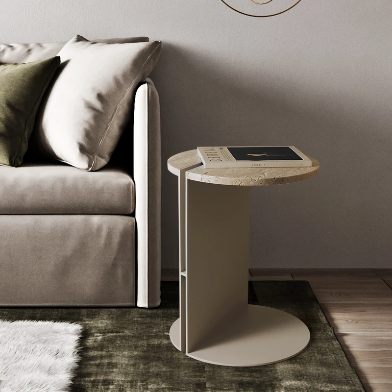 Modern nordic black natural stone metal coffee table milk tea shop living room round side table