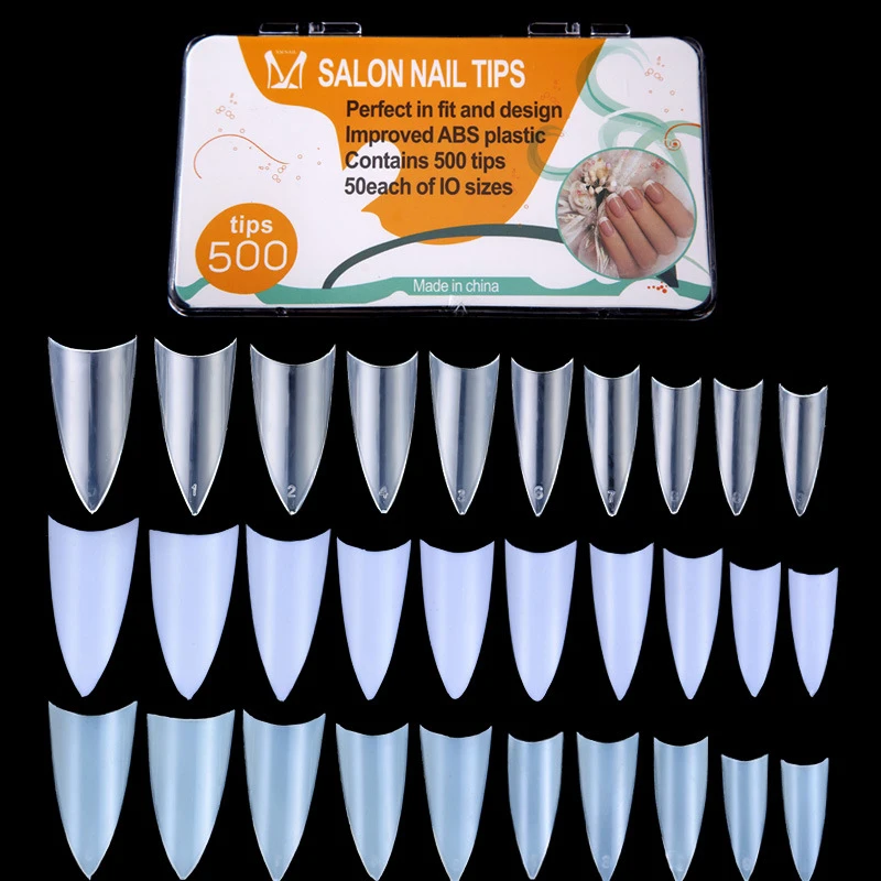 500pcs Nails Art False Nail Tips Ballerina Nail Stiletto Finger Fake Sharp Design Practicing Artificial Manicure Tools