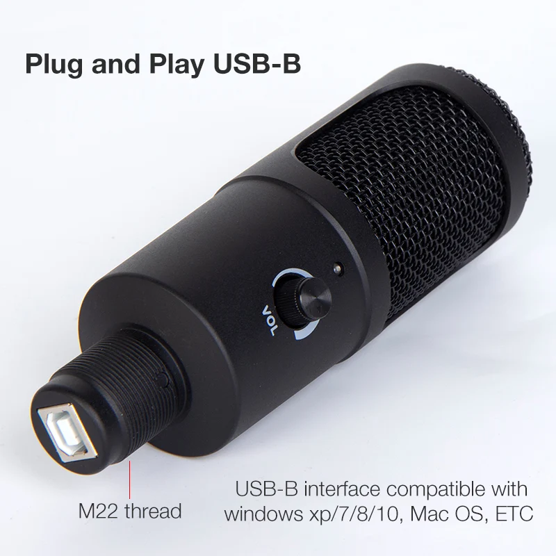 USB Desktop Studio Desktop Vlog Streaming Broadcasting Condenser Gaming Microphone with Arm Stand