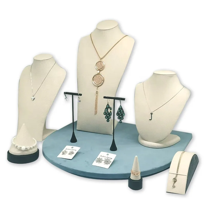 Linen Jewelry Display Necklace Mannequin Bust Bracelet Earring Set Props