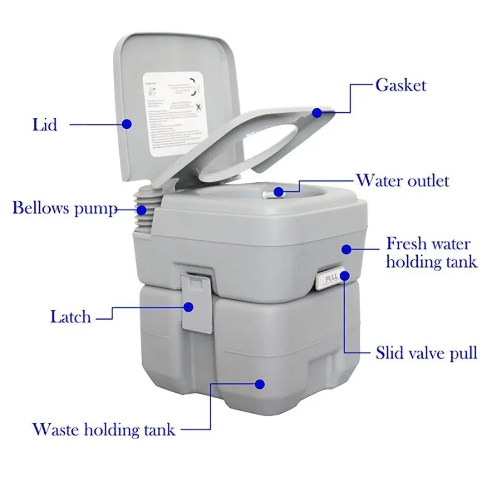 grey one piece 10L 20L used western indoor disabled flush hospital marine mobile wc camping plastic portable toilet for sale