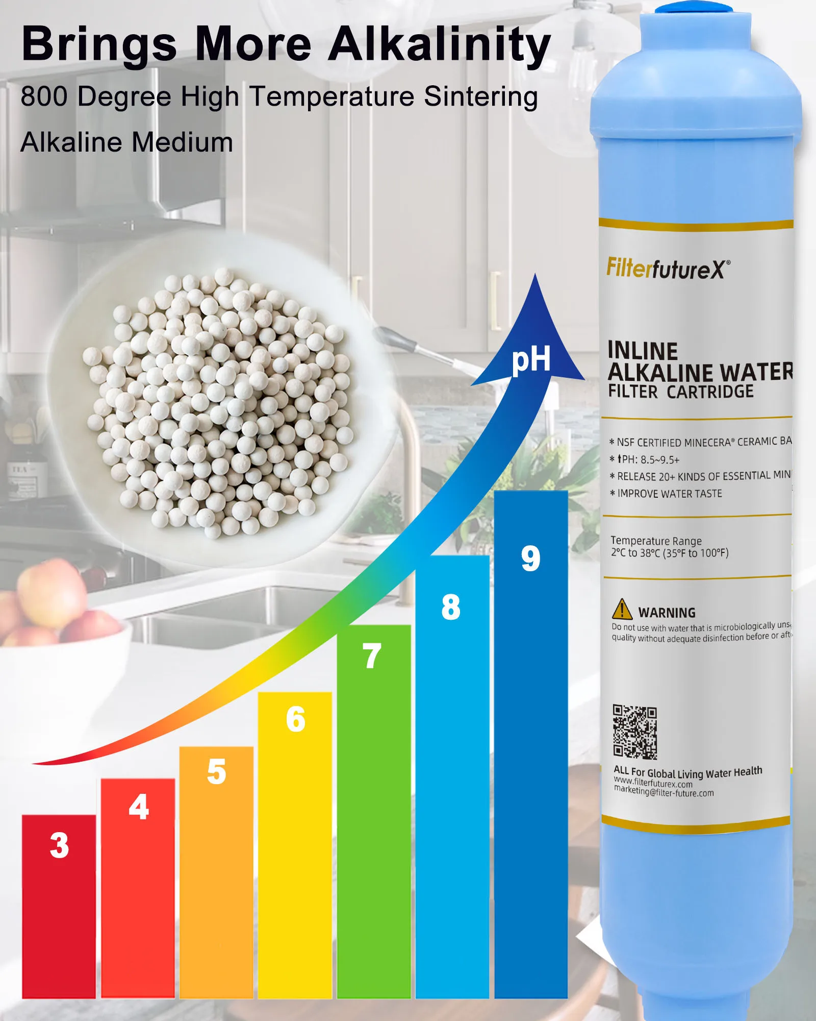 T33 High PH Alkaline Water filter Cartridge High PH 8 Mineral Water Filter Cartridge 10 Inch