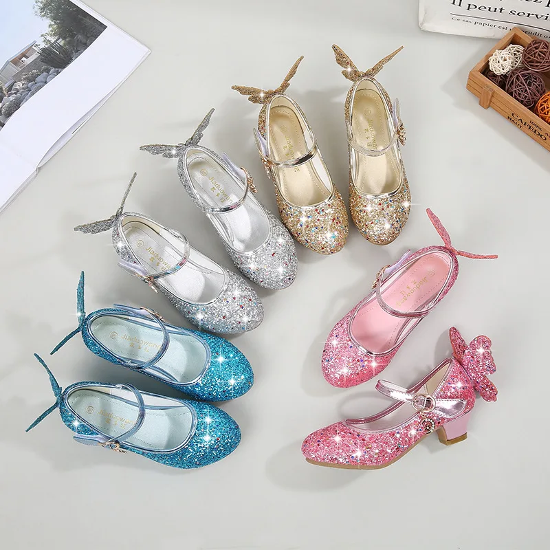 
Fashion Children Princess Leather Crystal Kids Dress Shoes High Heels 