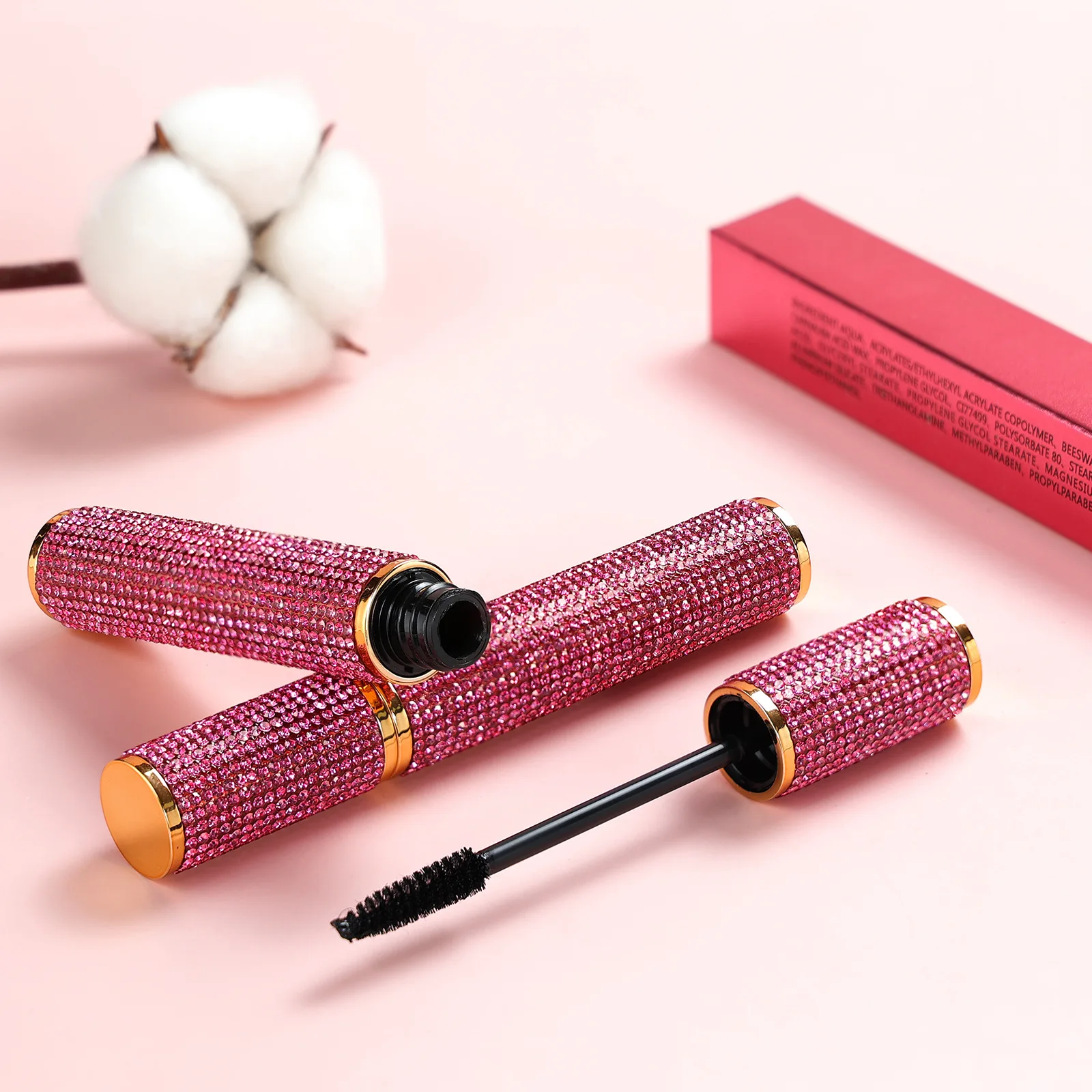 Private label new makeup 4d fiber lash mascara pink diamond tube thick curling mascara waterproof 4D silk fiber eyeLash mascara