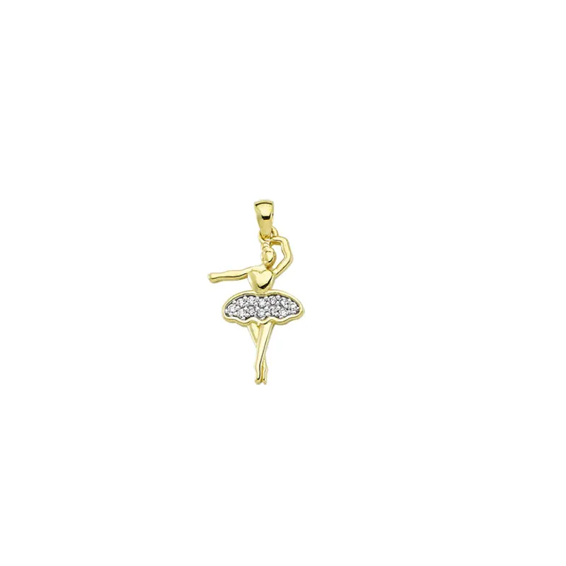 14K Solid Gold Ballerina Pendant Necklace Dancer Charm Necklace