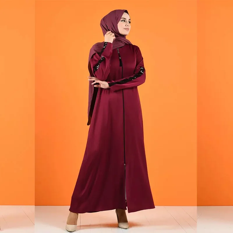 Beautiful muslim abaya islamic clothing long islamic dress for ladies iraq turkish abaya women muslim dress with zipper