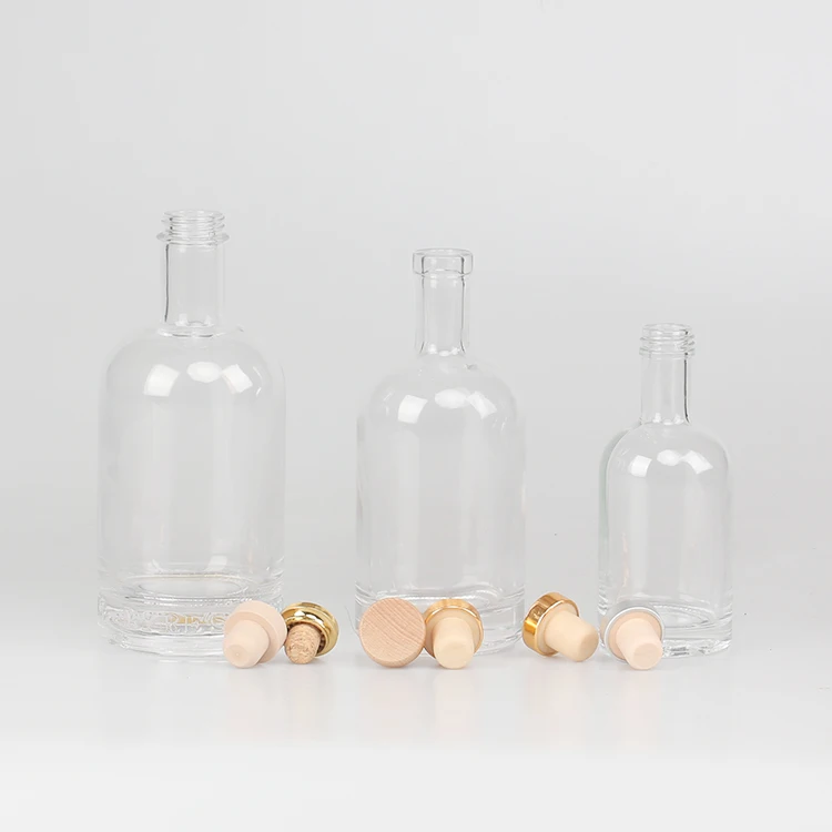 customized 500ml transparent glass frosted round wine bottle with label