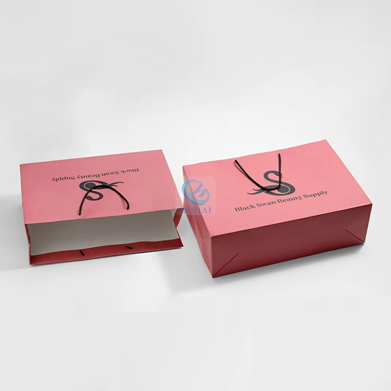 Rose Pink Paper Packaging Plain Tote Gift Bags Reusable Environmental Customized Shopping Bag with Logo Print