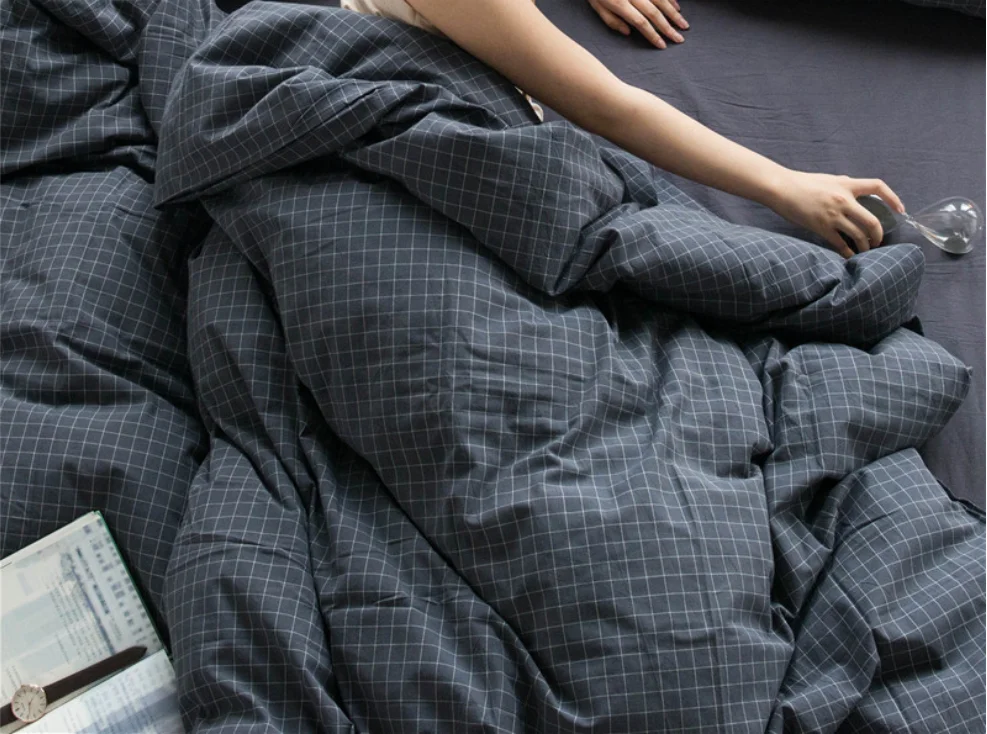 Full Size Sheet Set Hotel Luxury Bed Sheets 4 pieces checked printing sheet set