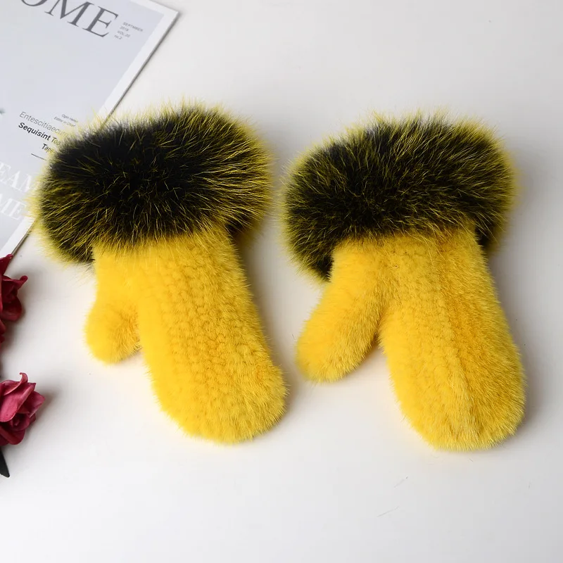 Новинка, вязаный женский зимний теплый мех норки с пальцами