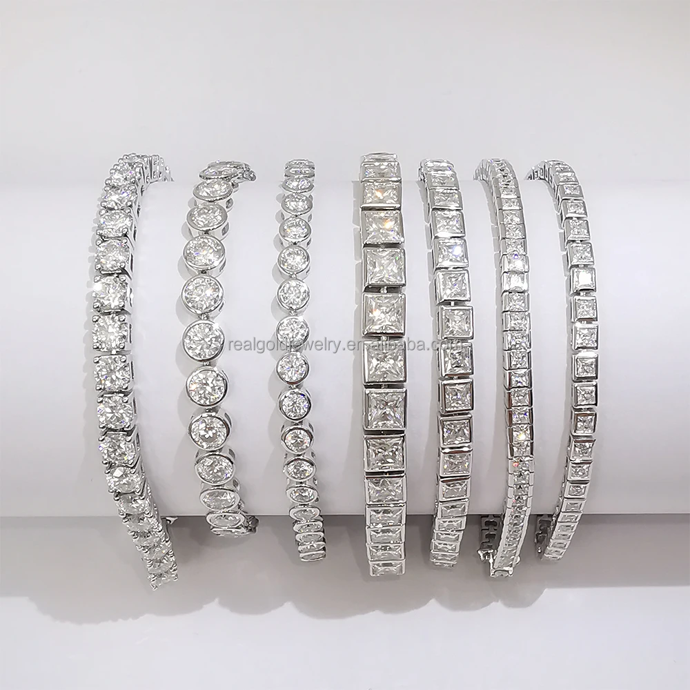 Fine Jewelry 14K Real Gold White Round Cut 2-4mm Lab Grown Diamond Tennis Bracelet for Women Wedding Luxury Design Wholesale