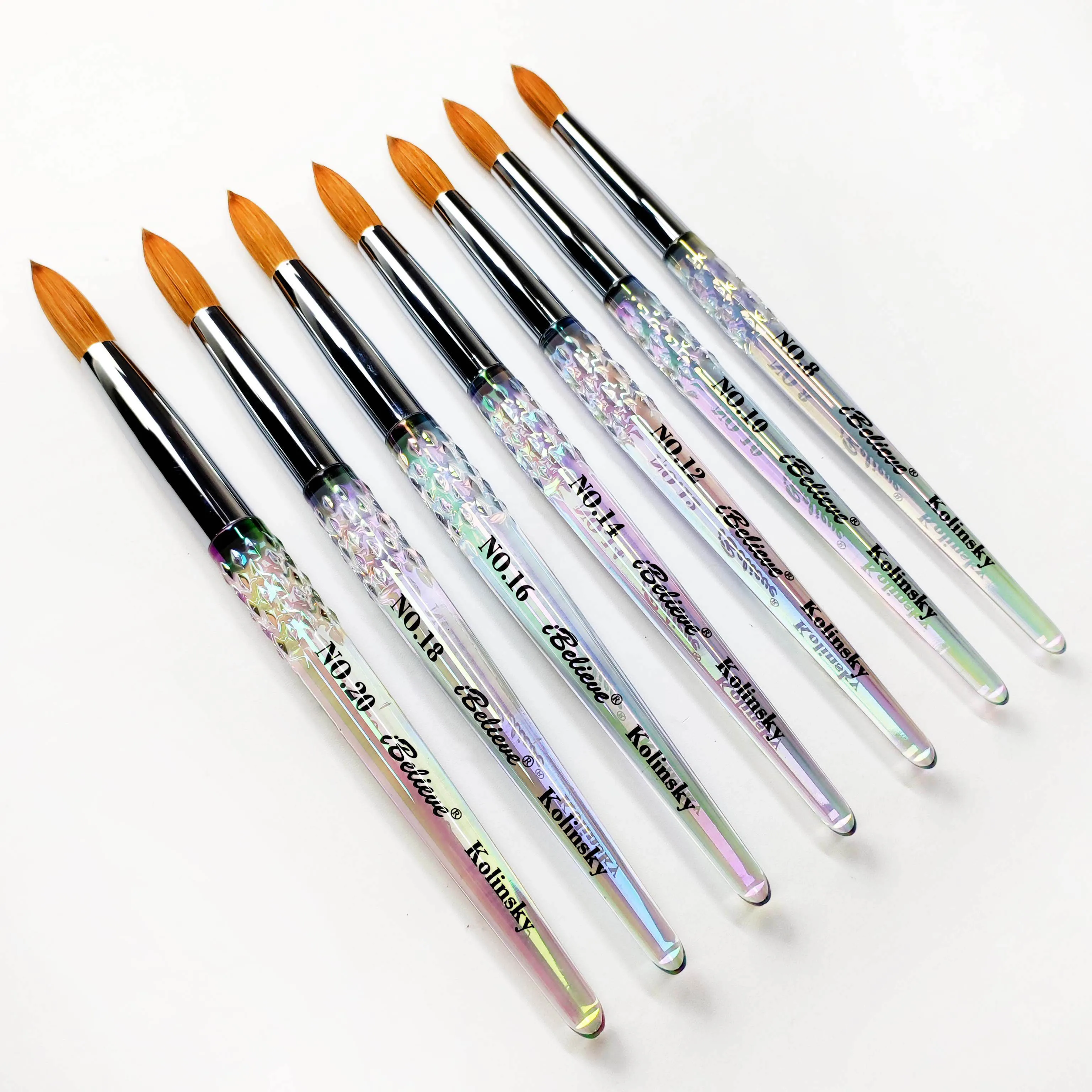 USA Popular 100% Kolinsky Acrylic Nail Brush 3D iBelieve High Quality Pink Clear Handle Ombre Nail Brush Wholesale