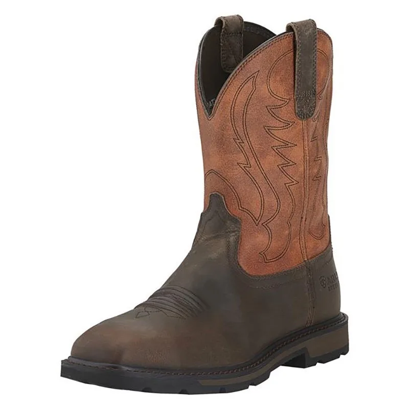 Plus-Size Tall Genuine Leather Western Cowboy Boots Embroidered European and American Knight Style