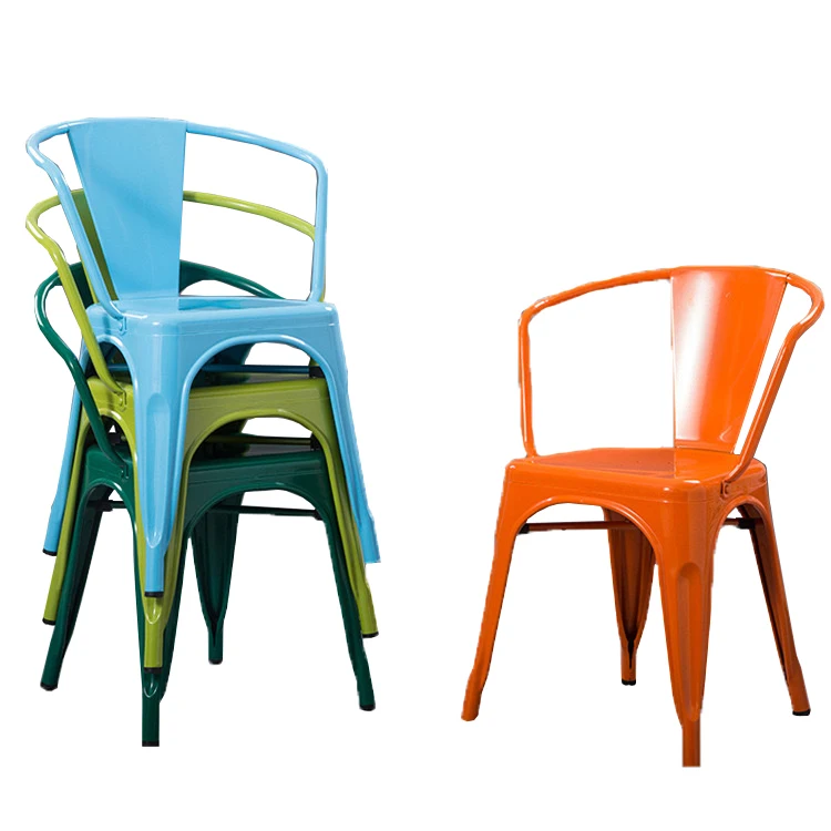 Outdoor Cafe Garden Stackable Chair Colorful Whole Metal Colorful Armrest Chairs