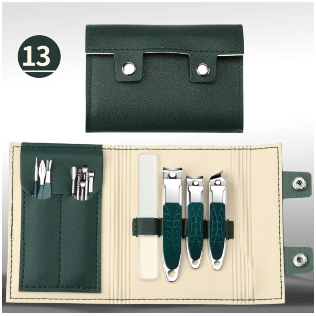 13pcs Manicure Set Wholesale Stainless Steel Nail Grooming Kit Beauty Set Portable Nail Cutter Scissors with Leather Storage Bag
