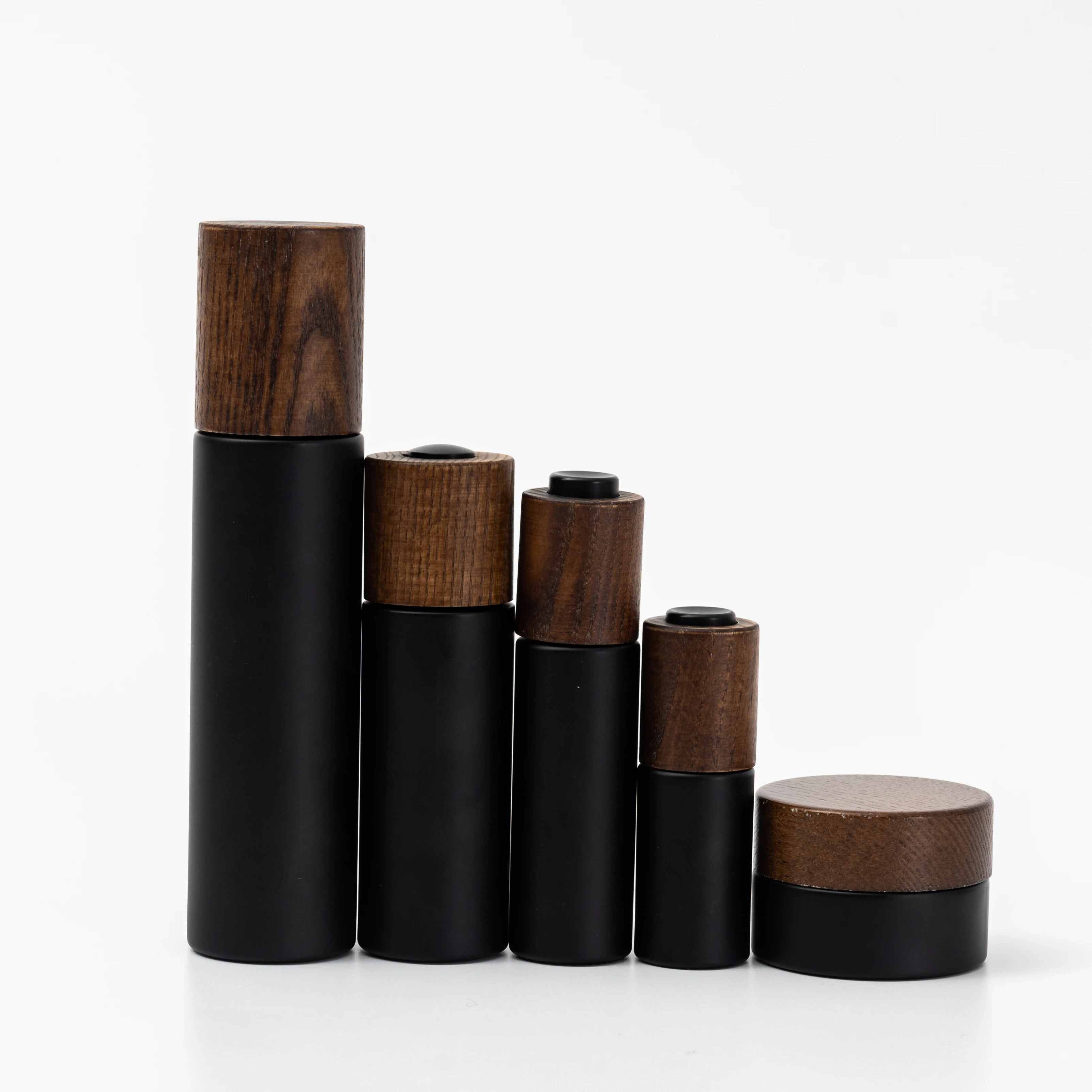 Skincare wholesale dark violet glass bottles and glass jars with high quality ash tree wooden 15ml 30ml 50ml dropper bottle