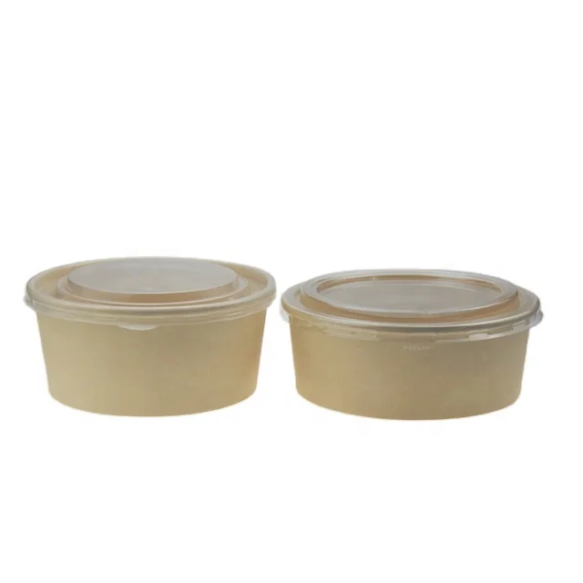 PE PP PLA Coated Bamboo Fiber Microwaveable Paper Salad Bowl with PP lids