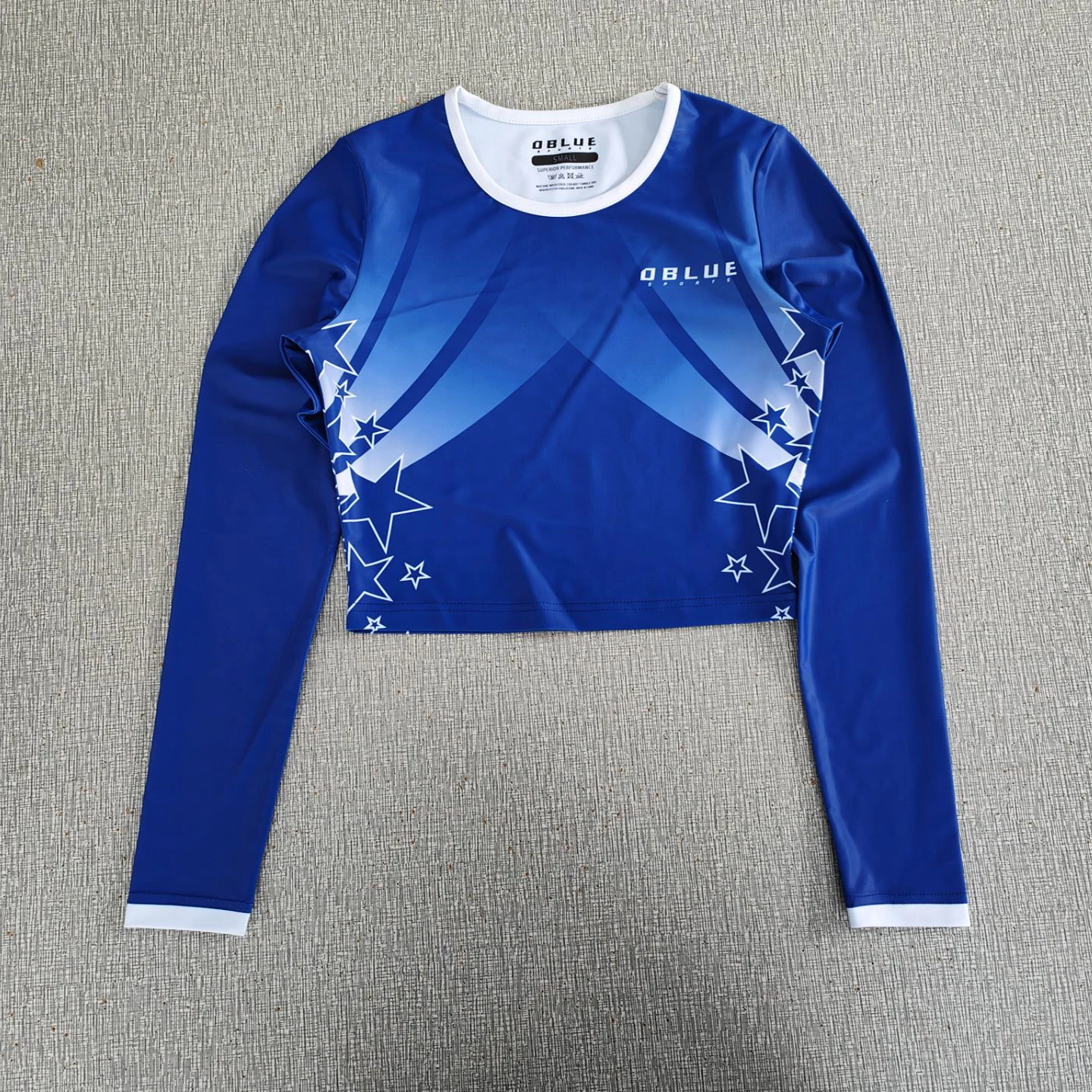 Custom Logo High Quality Blue and White Long Sleeve Cheer Uniforms Youth Cheerleading Uniforms