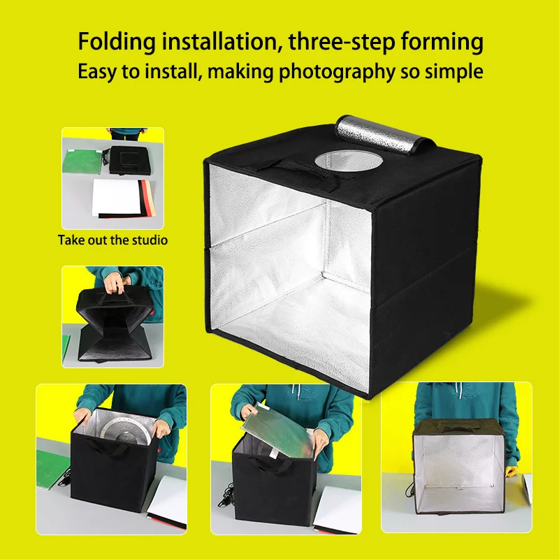 Mini Studio Light Box 15*15 Inch Dimmable Shooting Light Tent Desktop Photography Lighting Kit with 6 Colors Background