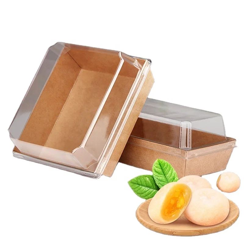 High Quality Custom Size Paper Cake Pastry Box Swiss Roll Cake Fast Food Sandwich Packaging With A Clear Pet Lid