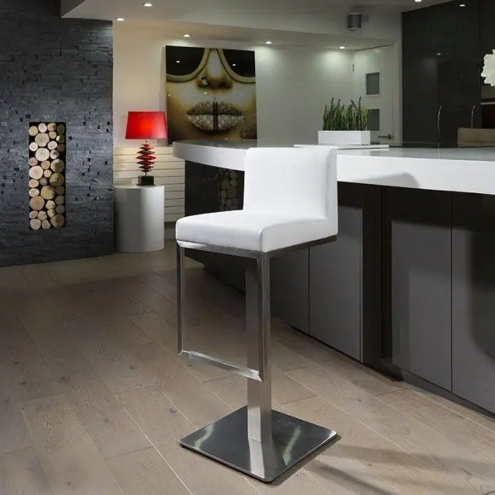 Bar Furniture flat square base stainless steel  fabric look leather bar chair with back