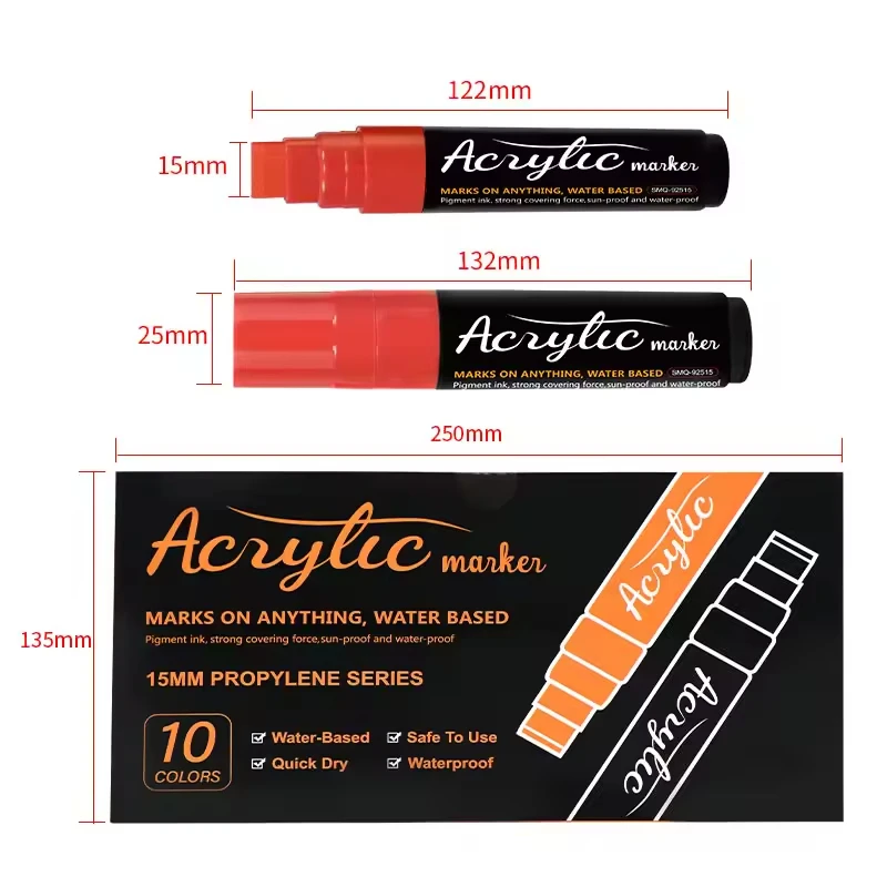 C0955 Paint Markers Jumbo Colored 15mm Felt Tips Acrylic Paint Pens for Rock Painting Stone Ceramic Glass Wood and Canvas Window