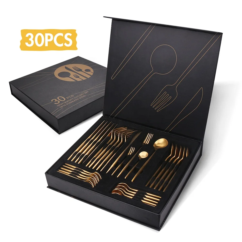 30pcs Upscale Cutlery Set With Gift Box For 6 People Royal Silverware 18-10 Stainless Steel Spoon Fork Knife Luxury Flatware Set