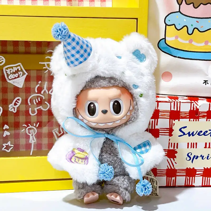 Cute Doll Labubu Clothing Winter Coat Plush Toy 17CM Macaron Dress Protect Outfit Bag Pendant The Monster Doll Clothes