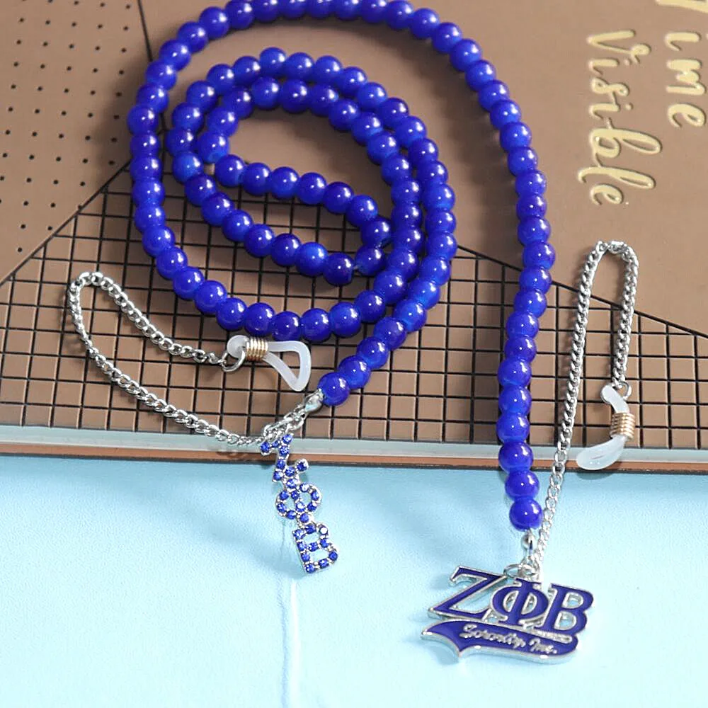 Этикетка клуба ручной работы синие Бусины греческие буквы знак Sorority ZETA PHI BETA солнцезащитные очки цепочки аксессуары для очков