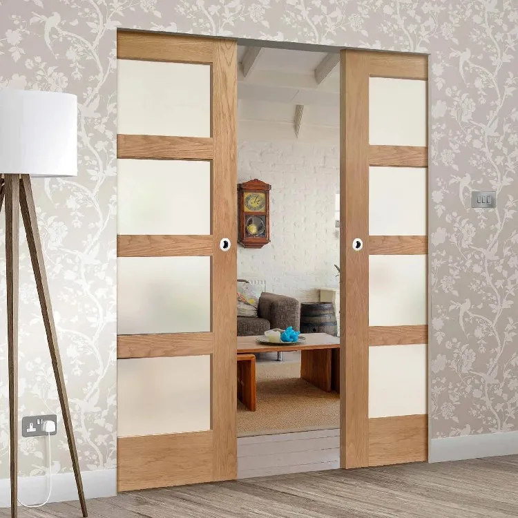 Custom exterior pocket timber doors kit design interior room glass solid wooden sliding hidden pocket door system with lock